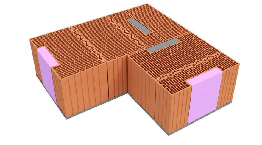 Řešení vazby rohu broušených cihel Porotherm 44 EKO+ Profi s použitím doplňkových cihel