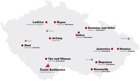 Mapa výrobních závodů společnosti Wienerberger