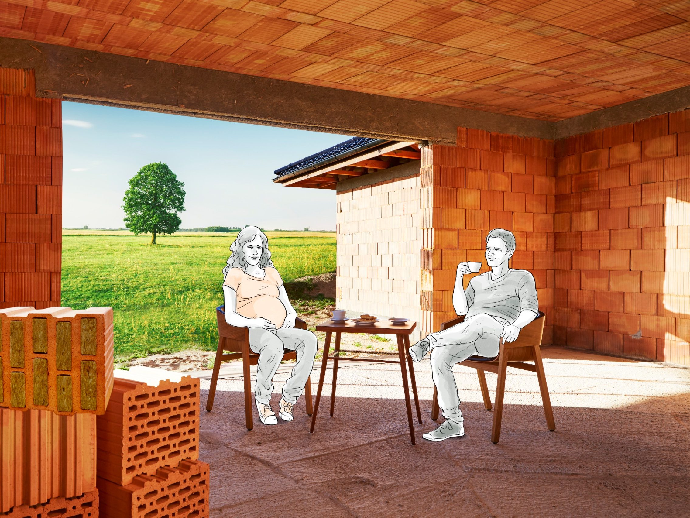 Kalendář 2019 image fotografie - cihlový dům - lidé - příroda - pauza