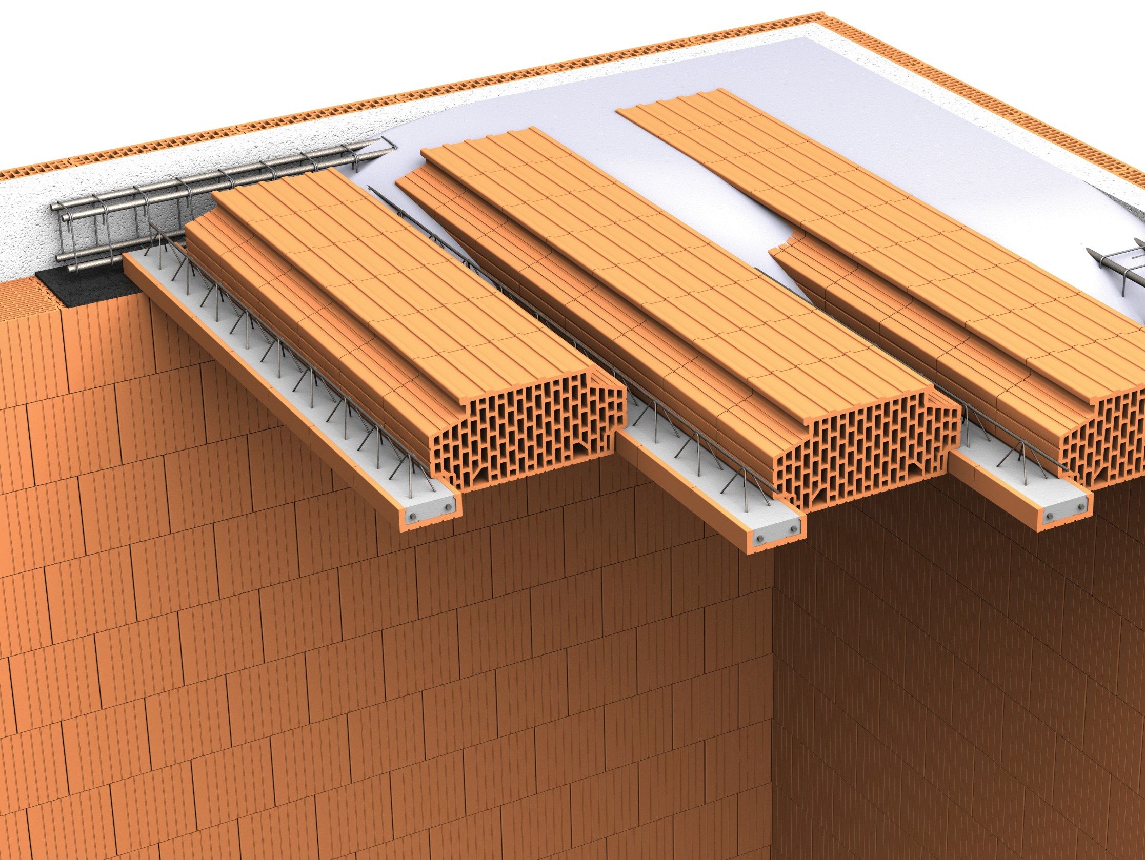 3D Porotherm strop bez nadbetonávky - za použití střešních vložek MIAKO 25 BNK a POT trámů | Optimální řešení pro práci bez mechanizace (snadná ruční manipulace při kompletaci stropu a možnost přerušované betonáže)